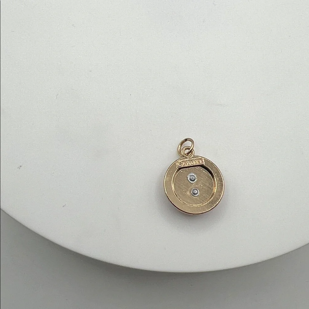 883. Designer Pink and Gold Logo Charm - Picture 3 of 3